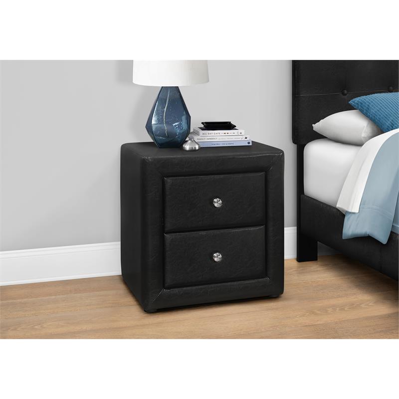 Pemberly Row Bedroom Accent Nightstand End Side Lamp in Black Pu Leather