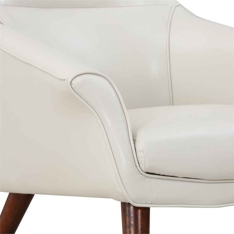 Pemberly Row Chair and Ottoman in Cream Faux Leather with Medium Espresso Legs