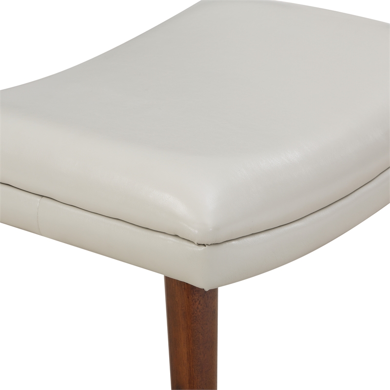 Pemberly Row Chair and Ottoman in Cream Faux Leather with Medium Espresso Legs