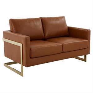 Pemberly Row 55&quot Modern Upholstered Leather Loveseat in Cognac Tan