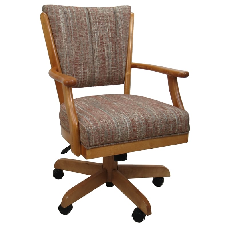 Pemberly Row Classic Caster Solid Wood Dining Chair in Fabric Honey Oak Wood
