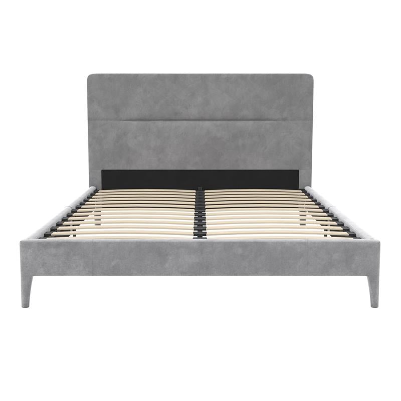 Pemberly Row Upholstered Platform Bed Queen in Light Gray Velvet