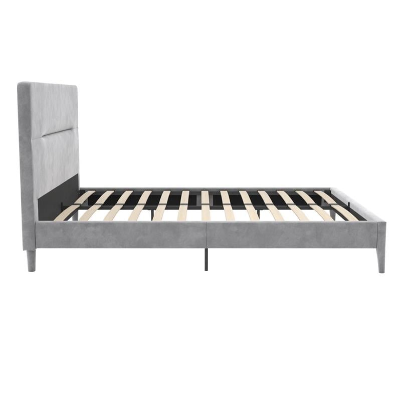 Pemberly Row Upholstered Platform Bed Queen in Light Gray Velvet
