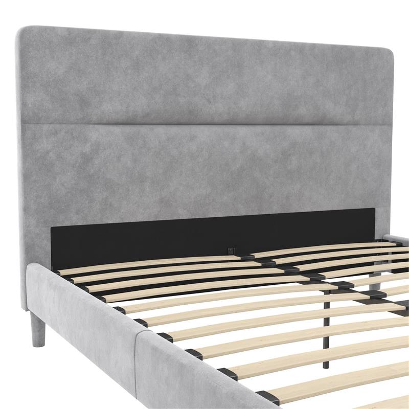 Pemberly Row Upholstered Platform Bed Queen in Light Gray Velvet