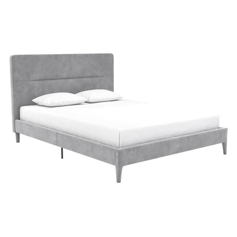 Pemberly Row Upholstered Platform Bed Queen in Light Gray Velvet