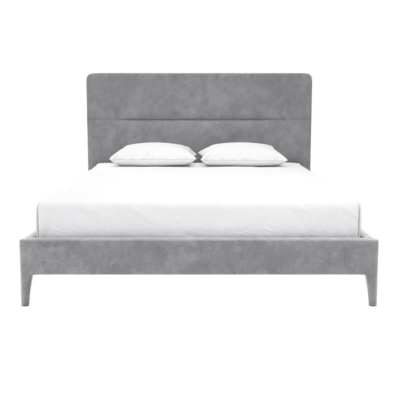 Pemberly Row Upholstered Platform Bed Queen in Light Gray Velvet