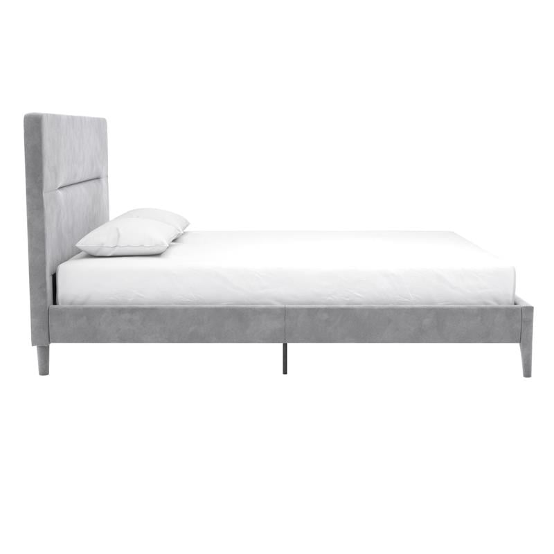 Pemberly Row Upholstered Platform Bed Queen in Light Gray Velvet