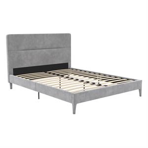 Pemberly Row Upholstered Platform Bed Queen in Light Gray Velvet