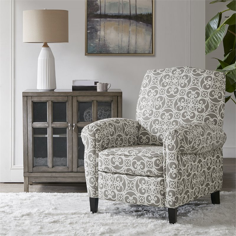 Pemberly Row Fabric and Solid Wood Push Back Recliner in Gray
