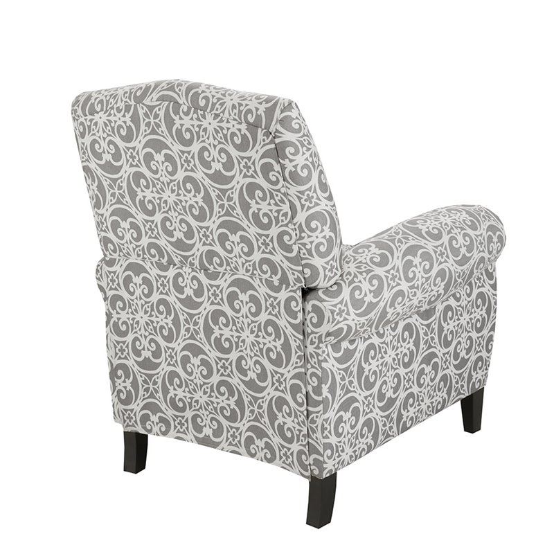 Pemberly Row Fabric and Solid Wood Push Back Recliner in Gray