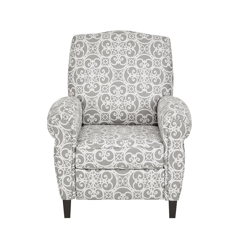 Pemberly Row Fabric and Solid Wood Push Back Recliner in Gray