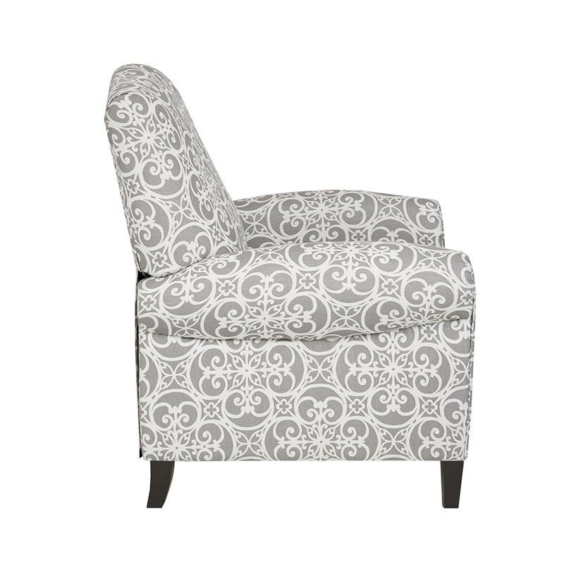 Pemberly Row Fabric and Solid Wood Push Back Recliner in Gray