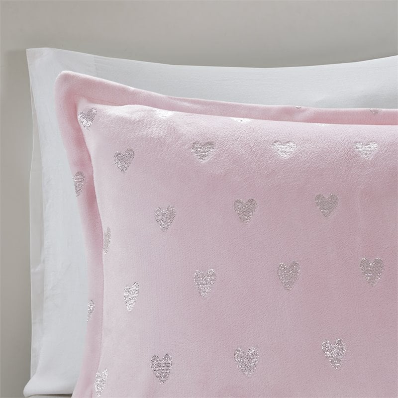 Pemberly Row Polyester Printed Brushed Comforter Set in Pink Blush