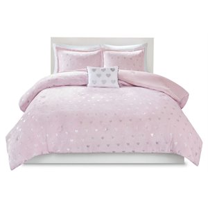 Pemberly Row Polyester Printed Brushed Comforter Set in Pink Blush