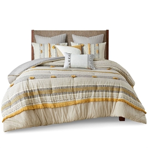Pemberly Row 3-Piece Contemporary Cotton Comforter Set in Gray/Yellow