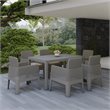 Pemberly Row 7-Piece Plastic Patio Dining Set with Beige Cushions in Gray