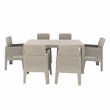 Pemberly Row 7-Piece Plastic Patio Dining Set with Beige Cushions in Gray