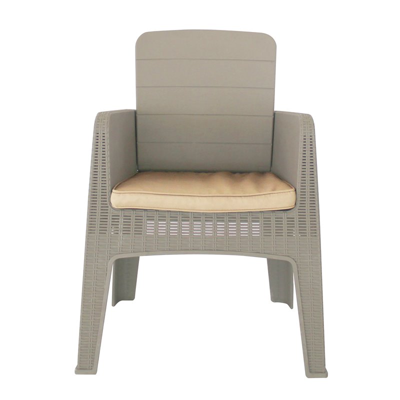 Pemberly Row 7-Piece Plastic Patio Dining Set with Beige Cushions in Gray