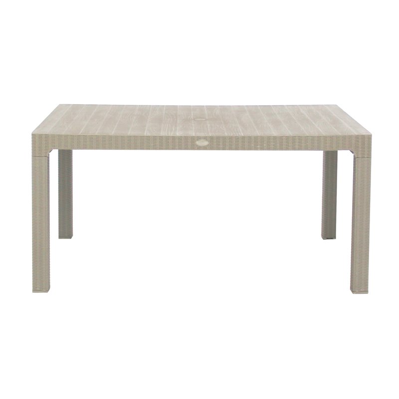 Pemberly Row 7-Piece Plastic Patio Dining Set with Beige Cushions in Gray
