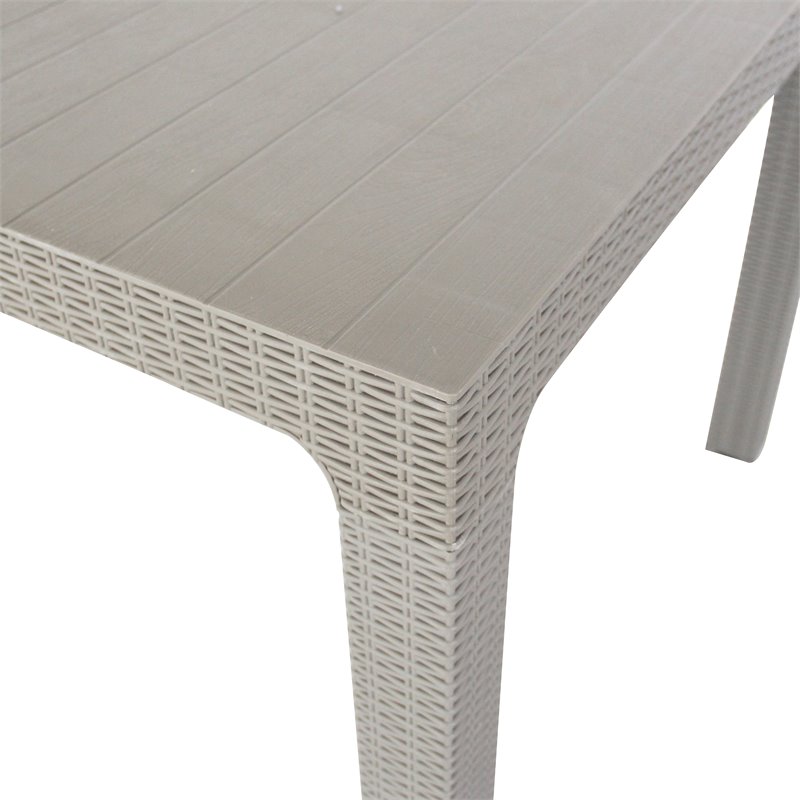 Pemberly Row 7-Piece Plastic Patio Dining Set with Beige Cushions in Gray
