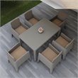 Pemberly Row 7-Piece Plastic Patio Dining Set with Beige Cushions in Gray
