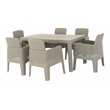 Pemberly Row 7-Piece Plastic Patio Dining Set with Beige Cushions in Gray
