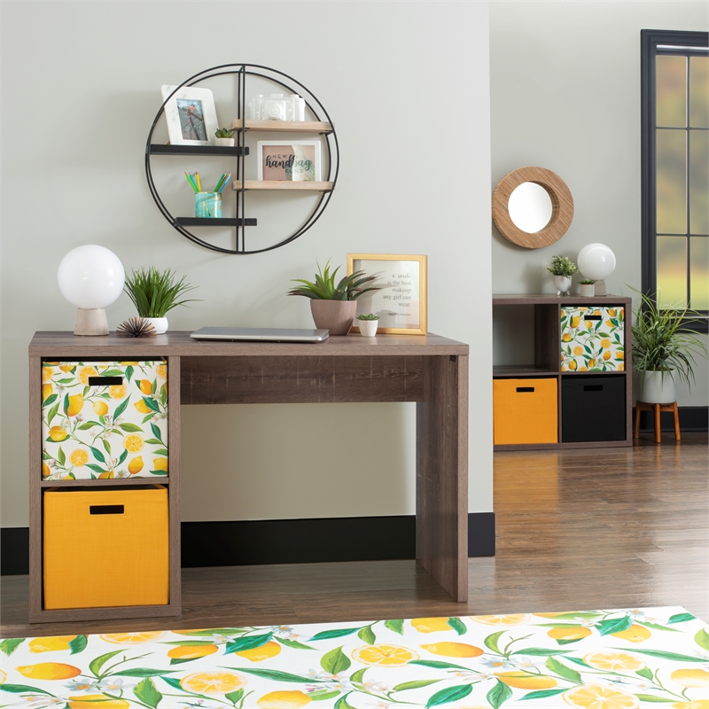 Pemberly Row Contemporary Wood Two Cube Home Office Desk in Gray