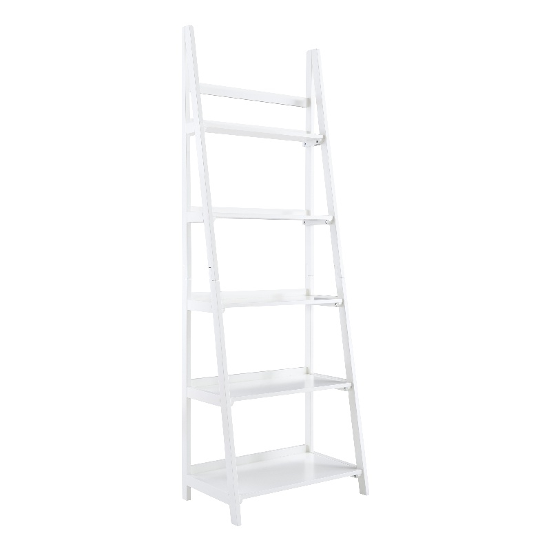 Pemberly Row Modern / Contemporary Wood Five Shelf Bookcase in White