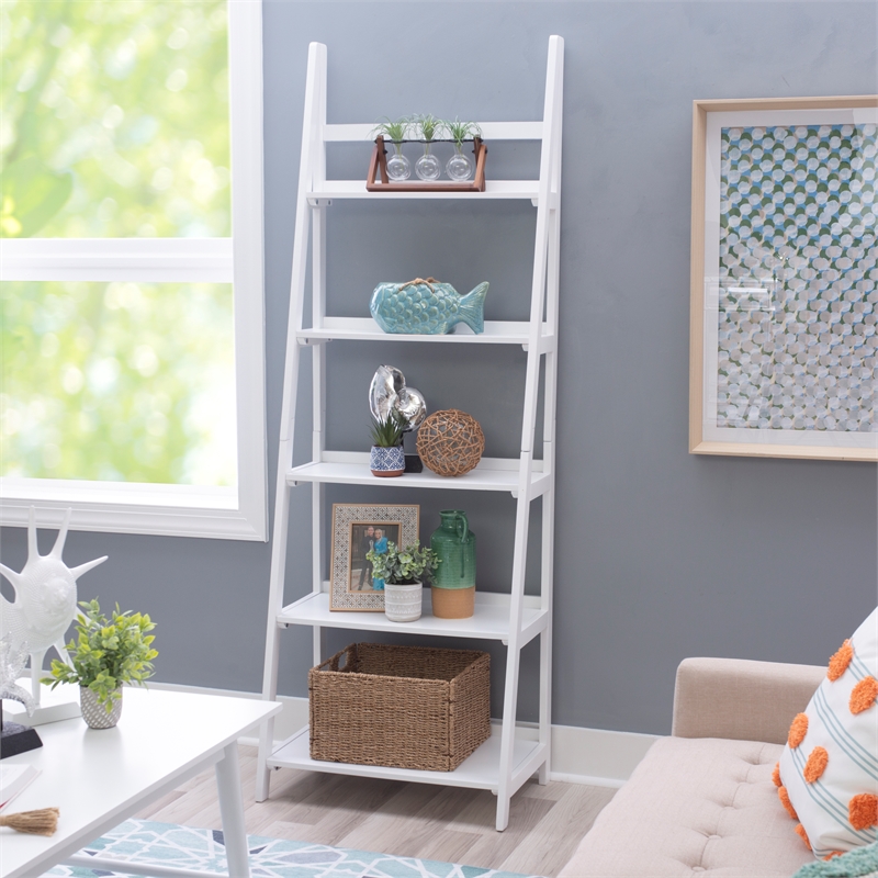 Pemberly Row Modern / Contemporary Wood Five Shelf Bookcase in White