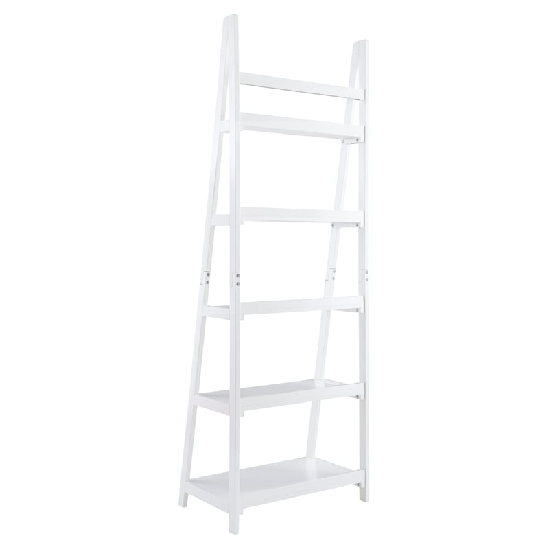 Pemberly Row Modern / Contemporary Wood Five Shelf Bookcase in White