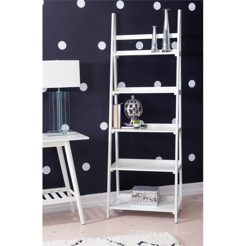 Pemberly Row Modern / Contemporary Wood Five Shelf Bookcase in White