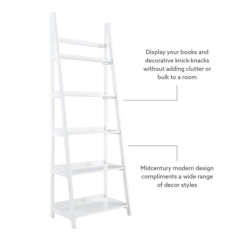 Pemberly Row Modern / Contemporary Wood Five Shelf Bookcase in White