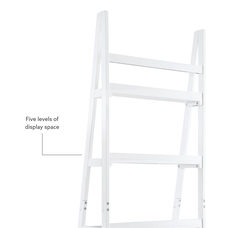 Pemberly Row Modern / Contemporary Wood Five Shelf Bookcase in White