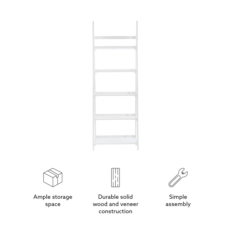 Pemberly Row Modern / Contemporary Wood Five Shelf Bookcase in White