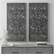Pemberly Row MDF Botanical Panel Carved Wall Panel in Blue (Set of 2)