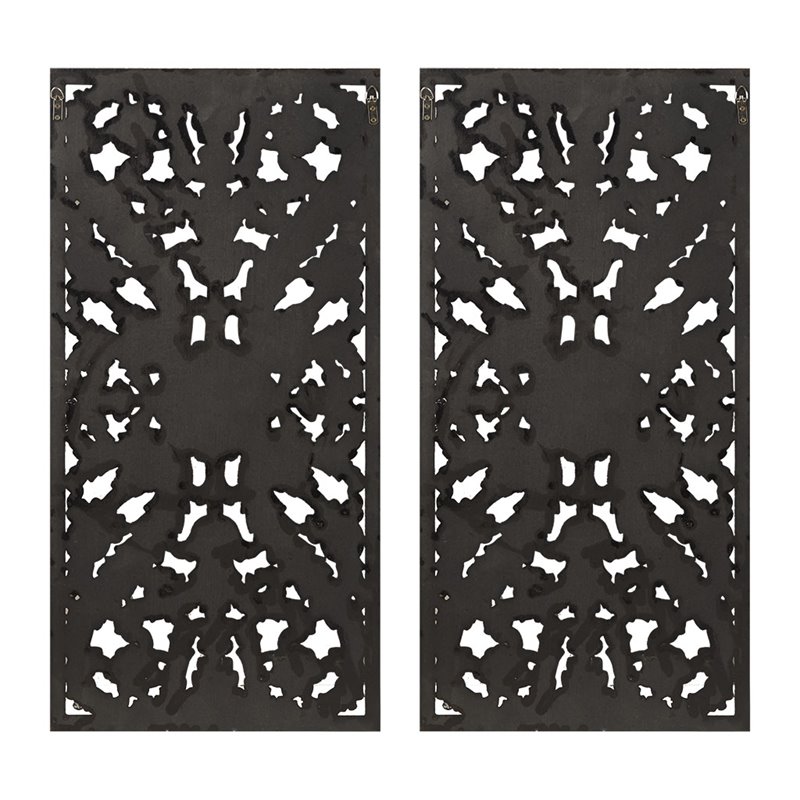 Pemberly Row MDF Botanical Panel Carved Wall Panel in Blue (Set of 2)