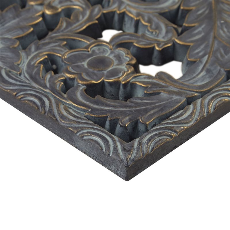 Pemberly Row MDF Botanical Panel Carved Wall Panel in Blue (Set of 2)