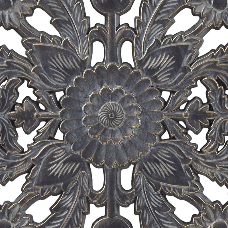 Pemberly Row MDF Botanical Panel Carved Wall Panel in Blue (Set of 2)