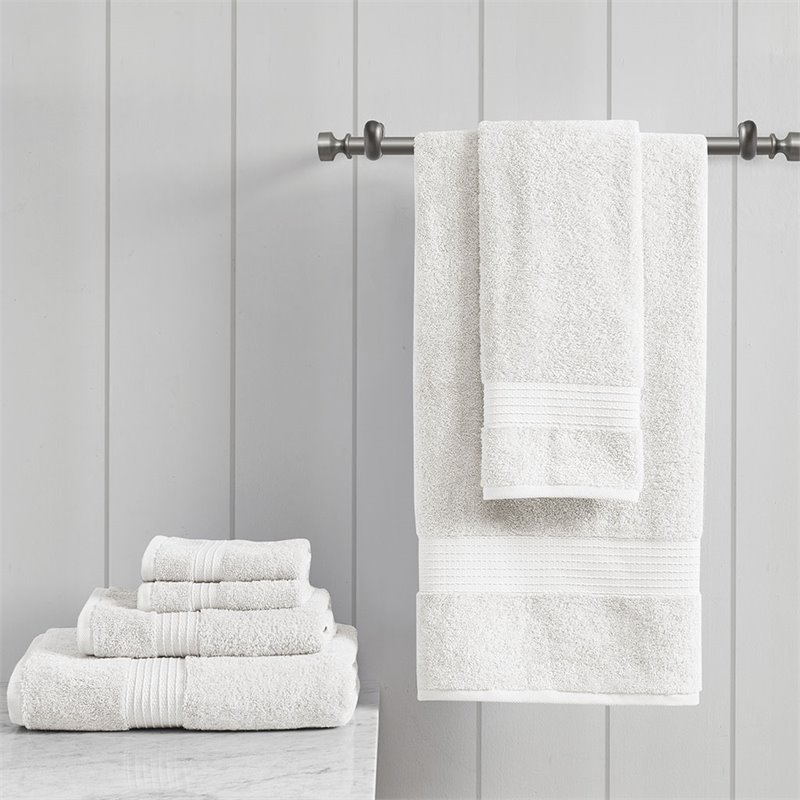 Pemberly Row Organic 6-Piece 100 Percent Cotton Towel Set in White