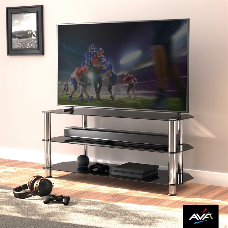 Pemberly Row Steel and Glass TV Stand for up to 55
