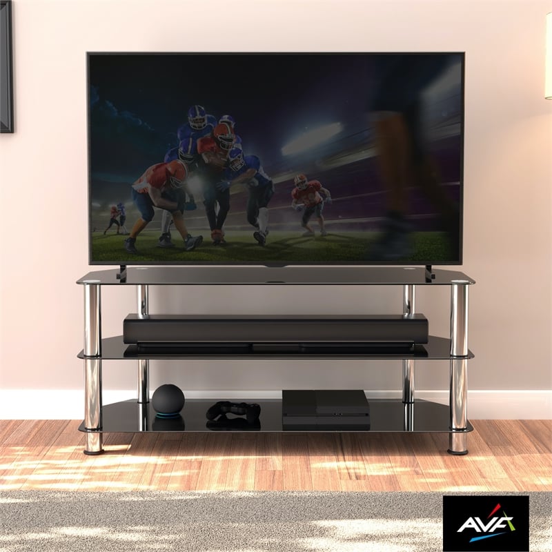 Pemberly Row Steel and Glass TV Stand for up to 55