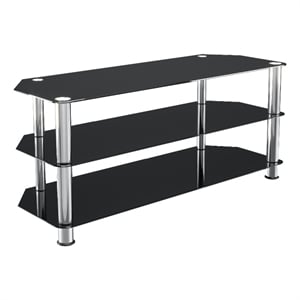 Pemberly Row Steel and Glass TV Stand for up to 55&quot TVs - Black/Chrome