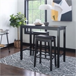 Pemberly Row Three Piece Bar Dining Set Faux Leather Seats in Black Wood