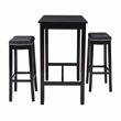 Pemberly Row Three Piece Bar Dining Set Faux Leather Seats in Black Wood