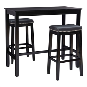 Pemberly Row Three Piece Bar Dining Set Faux Leather Seats in Black Wood