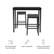 Pemberly Row Three Piece Bar Dining Set Faux Leather Seats in Black Wood