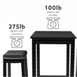 Pemberly Row Three Piece Bar Dining Set Faux Leather Seats in Black Wood