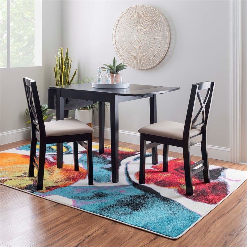 Pemberly Row Contemporary Wood Square Drop Leaf Table in Black