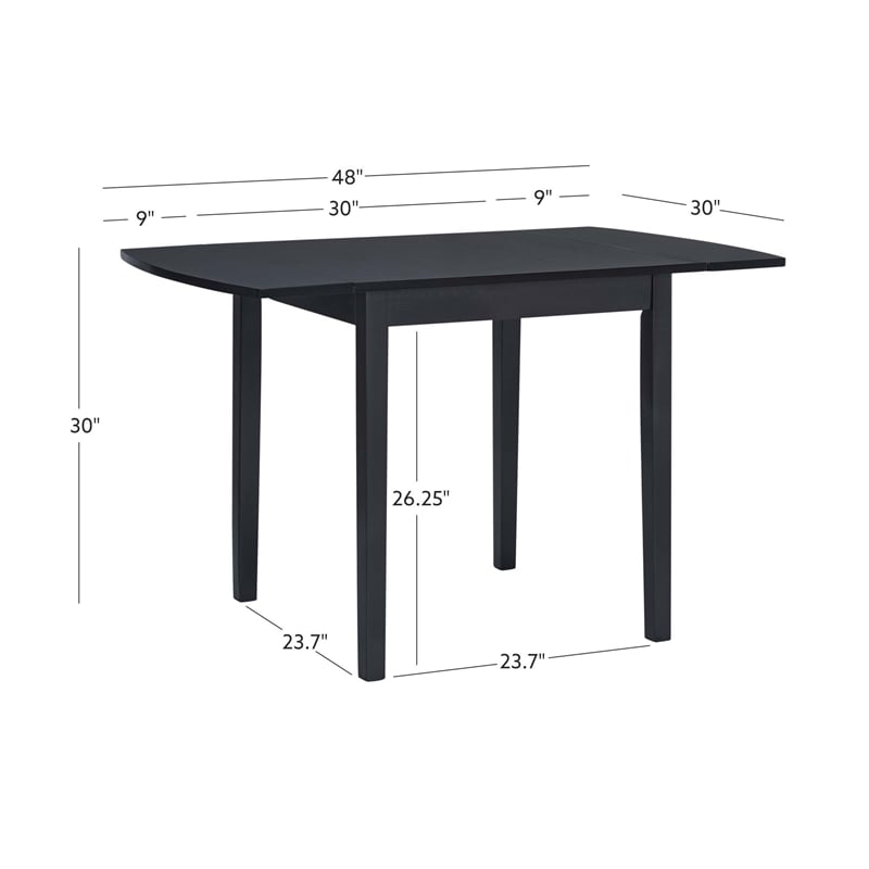 Pemberly Row Contemporary Wood Square Drop Leaf Table in Black