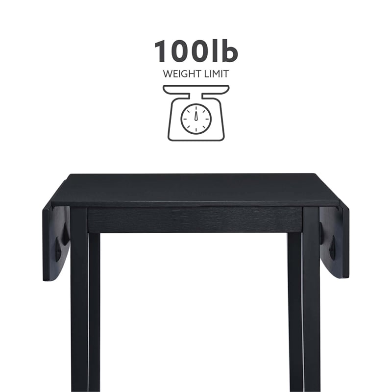 Pemberly Row Contemporary Wood Square Drop Leaf Table in Black